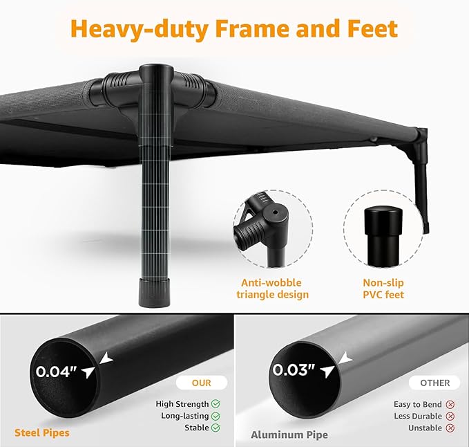 Sytopia Canvas Elevated Dog Bed, Durable Chew Proof Outdoor Raised Pet Cot for Large Dogs 42 in, Waterproof, Breathable, Portable, Washable, Easy Assembly, Sturdy Frame for Camping & Travel, Dark Grey