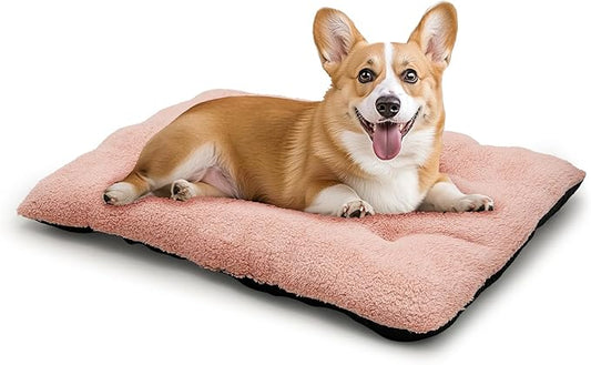 Athena Collection Dog Bed Medium Size Dog, 35 Inches Washable Dog Crate Bed for Medium Dogs Cats Pets, Faux Fir Calming Crate Pad Warming Cozy Soft, Pink