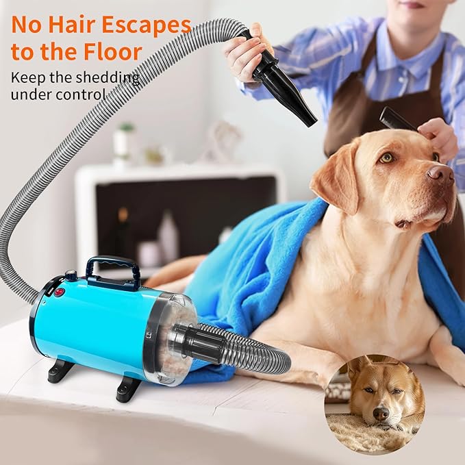 Dog Vacuum & Dryer for Shedding Grooming,5.2HP/ 3800W Dog Grooming Kit,Adjustable Speed and Temperature with 5 Nozzles