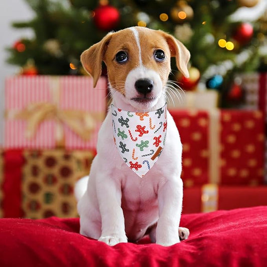 ADOGGYGO Christmas Dog Bandanas, Xmas Tree Candy Scarf, Premium Durable Fabric, White Christmas Bandanas for Small Dogs Pets (Small)