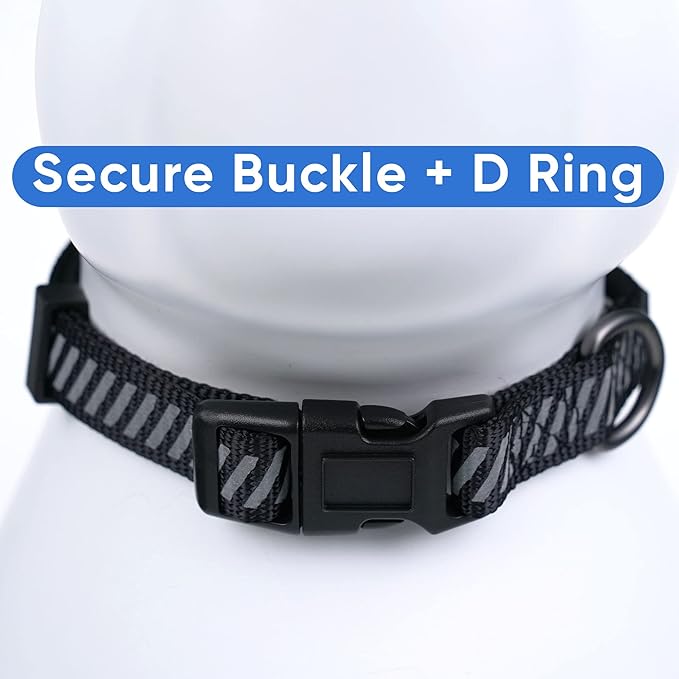 Pawtitas Reflective Dog Collar - Personalized Name & Phone Number, Adjustable for Small Dogs & Puppies, Black
