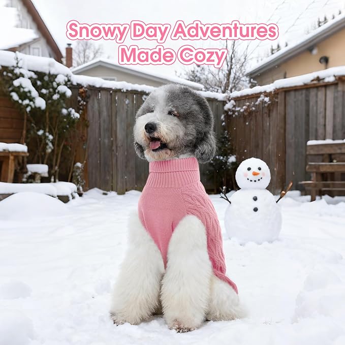 FUAMEY Dog Sweaters for Medium Dogs,Cold Weather Dog Knitwear,Thick Warm Dogs Turtleneck,Pet Pullover Cable Sweater,Pets Winter Clothes for French Bulldog,Boston Terrier,Beagle Pink M