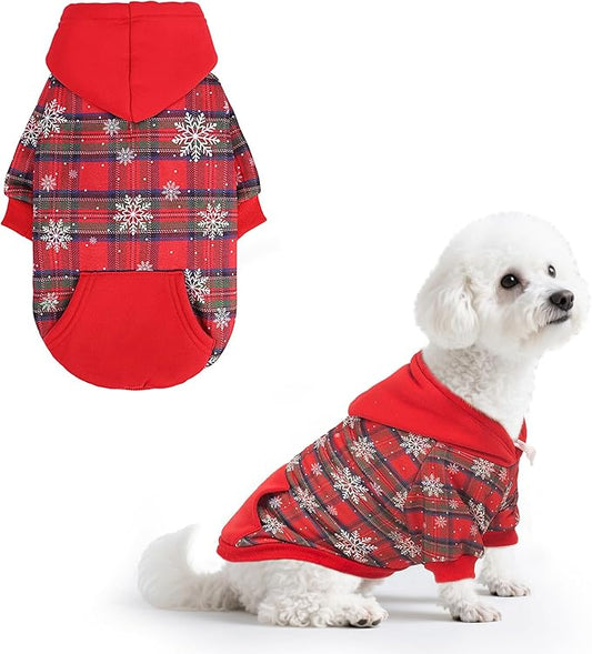 PUPTECK Christmas Winter Dog Hoodie Pet Sweatshirt Soft Warm Clothes Fleece Lined with Hat for Small Medium Large Dogs, Pocket Design, Snow S