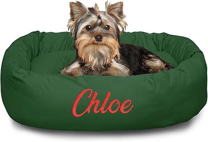 Majestic Pet Personalized 24 Inch Bagel Calming Bed - Washable, Cozy Soft Round With Spine Support for Dogs to Rest Their Head - Fluffy Donut 24x19x7 (Inch) - Small - Green