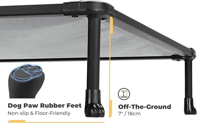 Veehoo Chewproof Elevated Dog Bed - Cooling Raised Pet Cot, Breathable Mesh, Washable & Non-Slip for Large Dogs, Indoor/Outdoor, Grey Mat and Black Frame, 42x30inches (Model CWC2203A03)