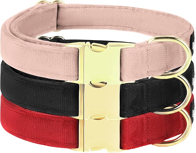 PetiFine Dog Collar and Leash Set, Super Soft Velvet Dog Collar and Leash with Metal Buckle Adjustable for Small Medium Large Dogs…