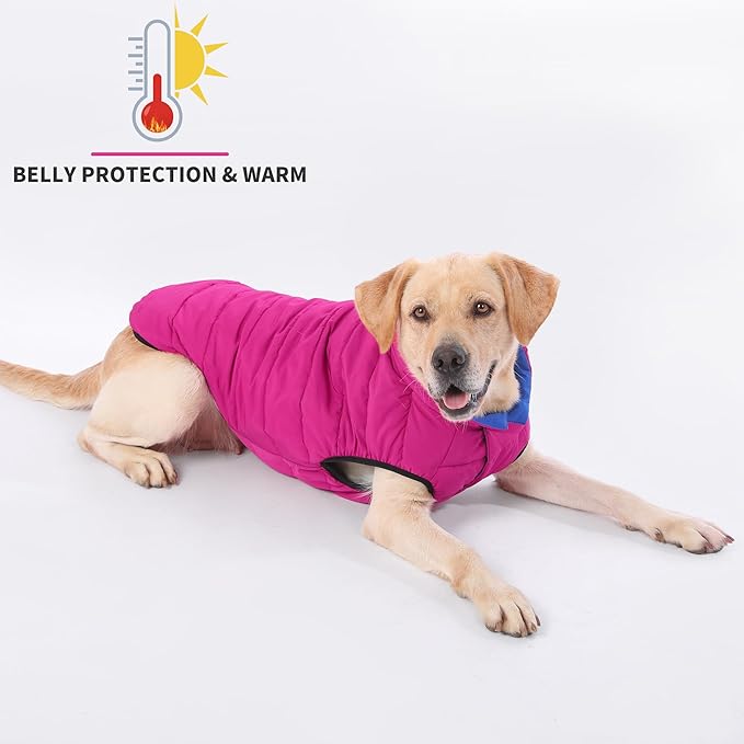 LovinPet Reversible Dog Puffer Coat for Medium & Large Dogs, Down‑Insulated Winter Jacket, Water‑Resistant & Wind‑Resistant, Anti‑Static, Dual-Sided Blue & Red for Cold Weather, 3XL