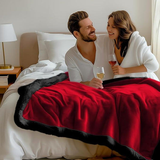 Waterproof Blanket Twin Size - Sherpa Fleece Reversible Throw, Soft Warm Leak-Proof Bed & Couch Protector for Kids, Pets & Everyday Spills (Velvet Red/Obsidian Black, 65x90