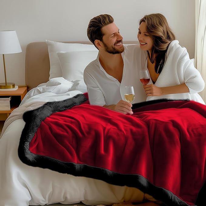 Waterproof King Size Blanket - Sherpa Fleece Reversible Throw, Soft Warm Leak-Proof Bed & Couch Protector for Kids, Pets & Everyday Spills (Velvet Red/Obsidian Black, King 90x108)