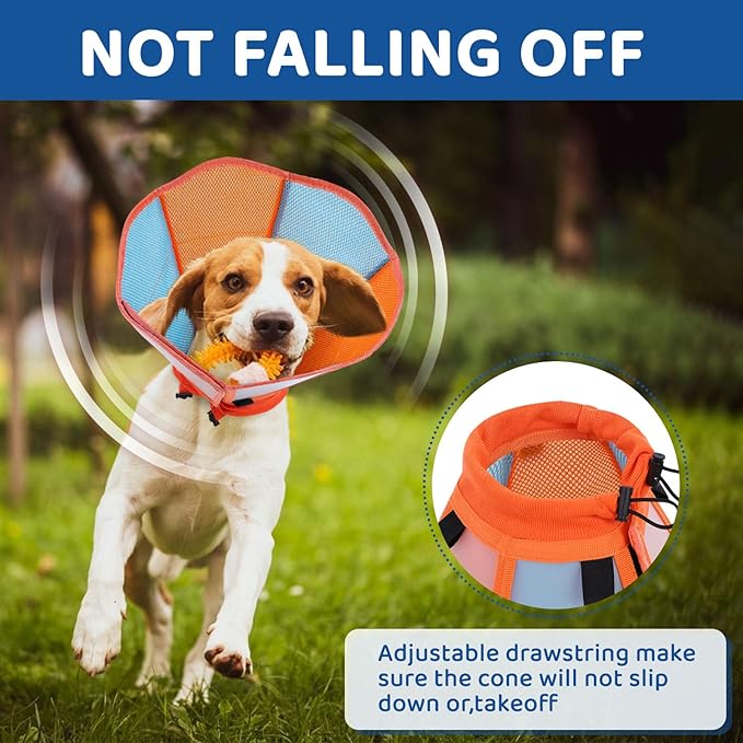 SUNFURA Dog Cone - Soft Cone for Dogs to Stop Licking, Pet E-Collar Alternative After Surgery, Adjustable Pet Recovery Collar for Wound Healing, Orange Blue Medium