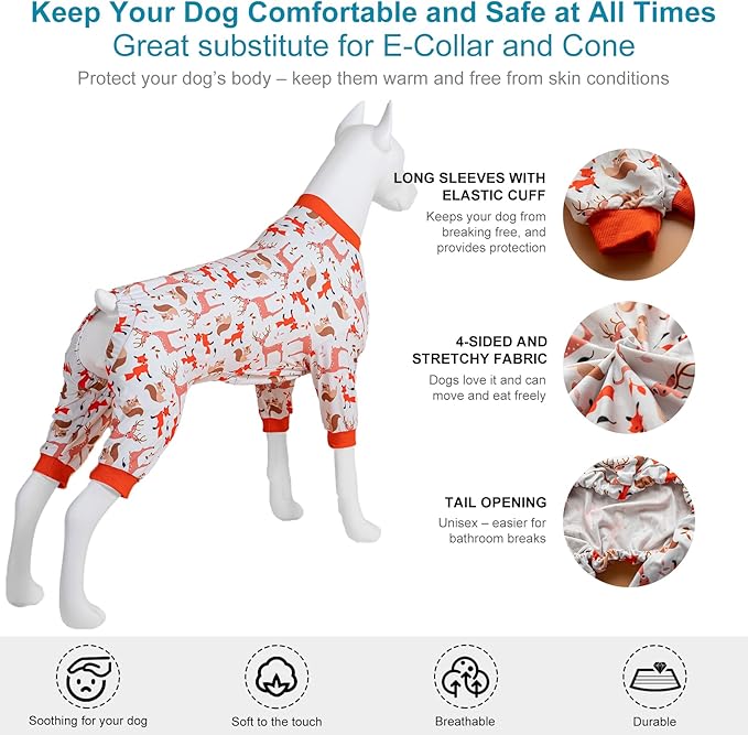 LovinPet Big Dog Clothes for Large Dogs Girls, Onesies for Dogs,Lightweight Stretchy Fabric,Critters Cream Print Dog Jumpsuit,Uv Protection Shirt, Pajamas for Pitbulls, Pitbull Shirt,3XL