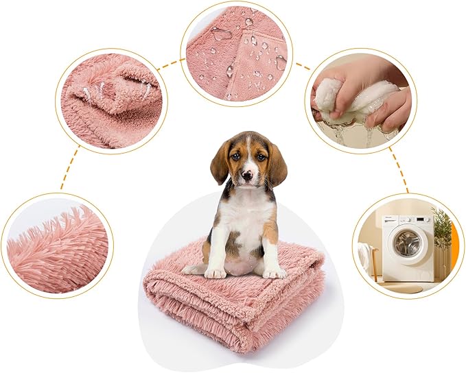 Pink Faux Fur Pet Throw Blankets Waterproof Cozy Calming Dog Blanket for Couch Cover Love Bed Cover Washable(Pink,XS)