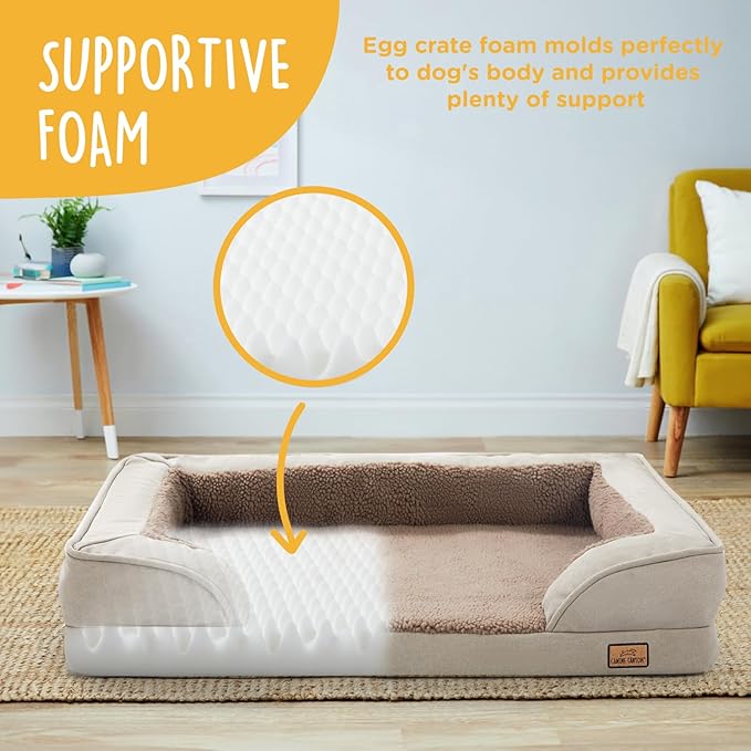JoJo Dog Bed for Large Dogs, Washable Dog Sofa with Removable Cover, Supportive Foam Pet Couch Bed with Nonskid Bottom, Tan