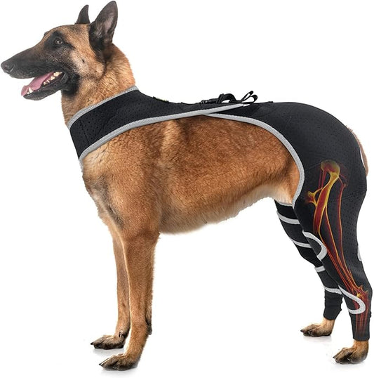 Dog Recovery Sleeves for Back Leg, Breathable Lick Prevention Sleeve for Dogs Hind Rear Leg, Reflective Adjustable Alternative to Cone – Size XL
