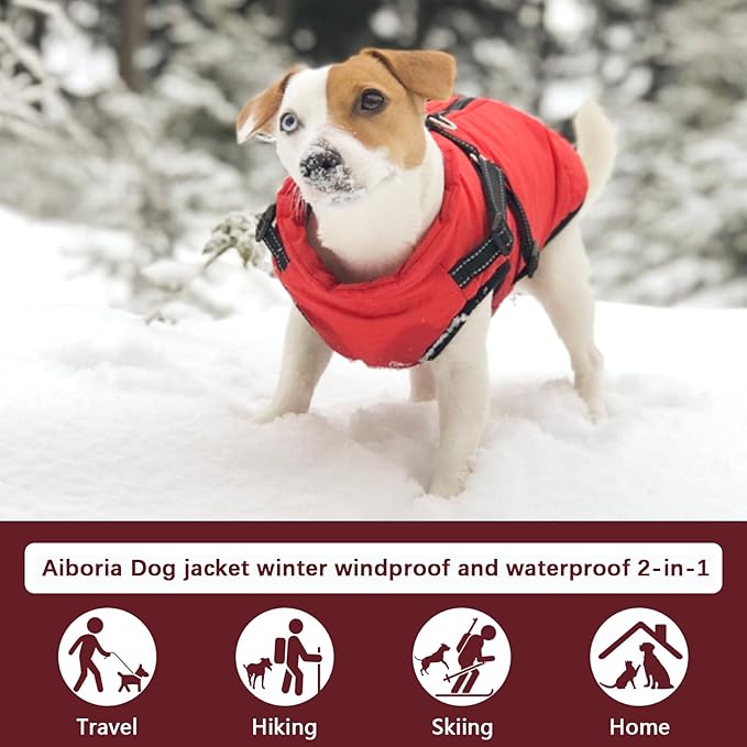 Aiboria Dog Coat for Winter Waterproof Dogs Jackets Windproof Fleece Small Dog Vest Harness Winter Padded Pet Black XL