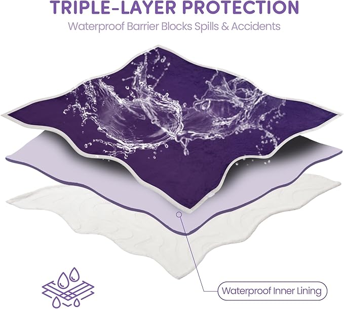 Waterproof Dog Blanket for Couch – Double Sided Washable Cat Puppy Blanket, Durable Furniture Protector for Dogs and Cats, Purple White L(60×50)"