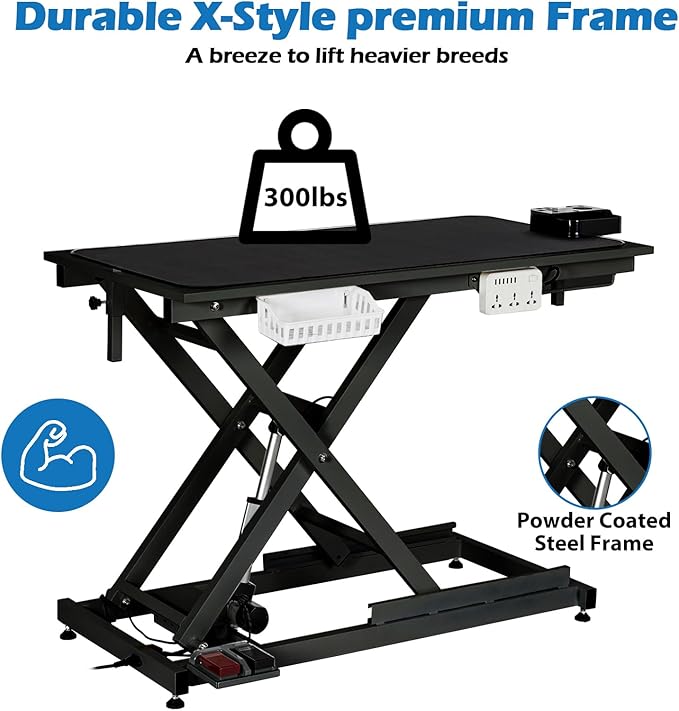 50" Large Dog Grooming Table, Heavy Duty Hydraulic Lift Dog Grooming Table with Aluminium Overhead Arm, Anti Slip Tabletop, 6 Usb Ports for Home and Salon, Maximum Capacity Up to 300Lb, Black