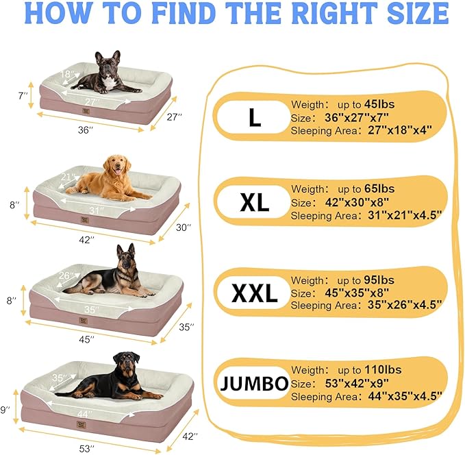 Orthopedic Washable Large Dog Bed - Removable Orthopedic Dog Bed XL with Bolster Extra Large Dogs Beds with Washable Cover for Large Size Pet Non-Slip Bottom