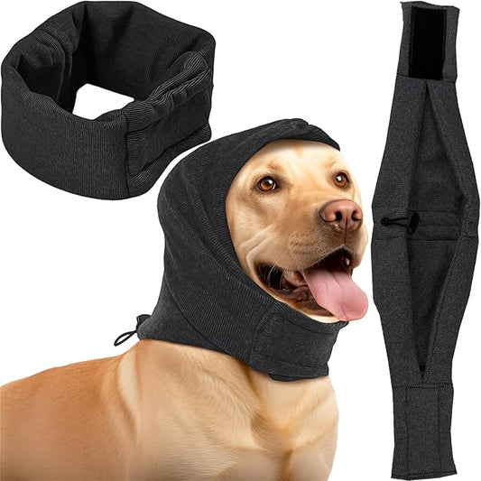 Pacify Dog Calming Hoodie, No Shake Ear Wraps for Dogs, Adjustable Dog Ear Muffs Head Wrap for Noise Reduction, Anxiety Relief, Grooming, Thunder, Hematoma (Black, S(Head Girth:10.6"-15.7"))