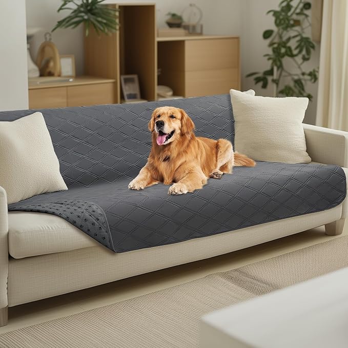 Luciphia 100% Waterproof Couch Cover Blanket for Dogs Anti-Slip Pet Couch Protector Sofa Mat Puppy Cat with Non-Slip Bottom, Grey, 52x82 Inch