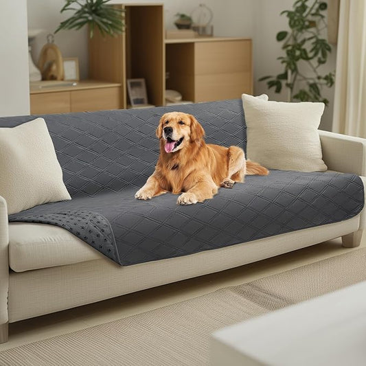 Luciphia 100% Waterproof Couch Cover Blanket for Dogs Anti-Slip Pet Couch Protector Sofa Mat Puppy Cat with Non-Slip Bottom, Grey, 52x82 Inch