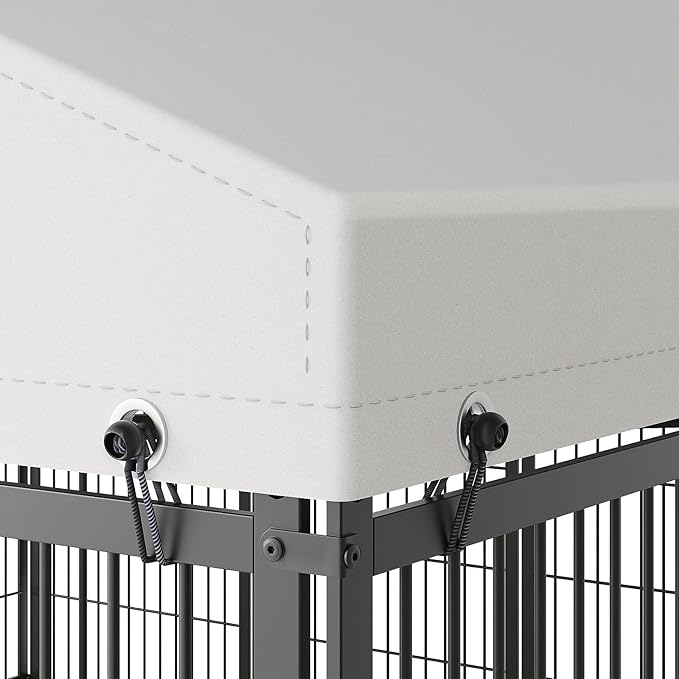 Dog Crate Dog Kennel Outdoor W/Roof,Large Dog Cage W/Adjustable Height Rotating Feeder & 2 Stainless Steel Bowls,Dog Pens Outside W/Double Door Lock,for Yard,Black(9.62x9.35x6.18 FT)