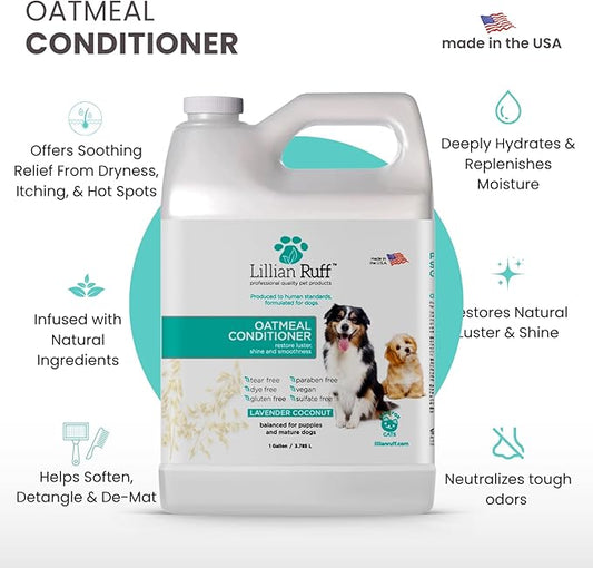Lillian Ruff PRO Formula Oatmeal Dog Conditioner - Nourishing & Calming Relief for Allergies & Sensitive Skin - Detangles, Softens & Adds Shine with Oatmeal, Coconut Oil & Lavender - USA Made (Gallon)