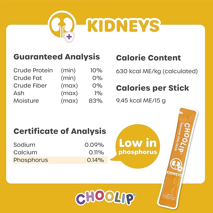 Choolip Squeeze Vita Stick Lickable Cat and Dog Treats – 49-Count Kidney Support Sticks with Multivitamins, Soft Squeezable Paste for All Life Stages, Supporting Kidney Health - Box with 7 Pouches