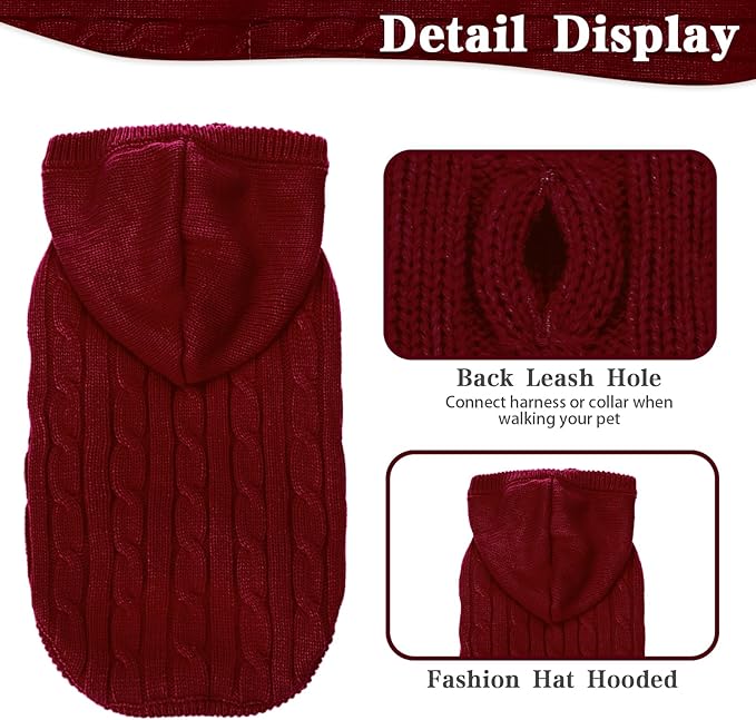 PUPTECK Winter Dog Cat Sweater Coat - Soft Cold Weather Clothes Knitwear for Kitties & Small Dogs Indoor Outdoor Walking Warm, Knitted Classic for Doggies Kitties Girls Boys, Dark Red S