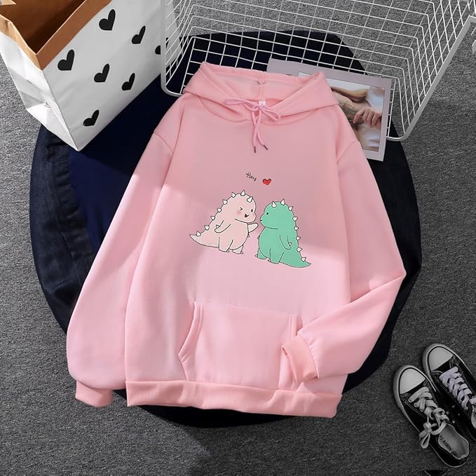 Women Girl Hoodies Cute Cat Ear Novelty Printed Pullover Sweatshirt