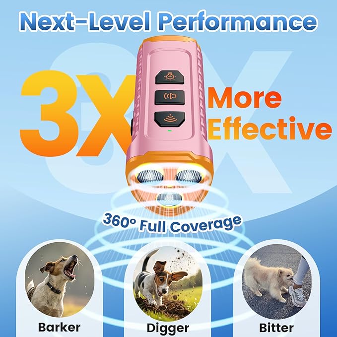 Dog Bark Deterrent Device, Anti Barking Device for Dogs 3X Ultrasonic to Stop Barking Neighbors Dog| 50ft Range, 5 Adjustable Modes, Flashlight & Beep | Safe & Effective for Small, Medium & Large Dogs