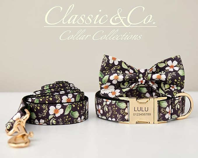 Custom Engraved Dog Collar with Name and Phone Number, Personalized for Small, Medium, and Large Dogs (Floral)