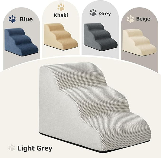 Dog Ramp and Stairs for Small Dogs & Cats,3-Step Pet Stairs for Couch Sofa and Chair,Indoor Anti-Slip Dog Stairs for Old Cats and Puppy,Light Grey