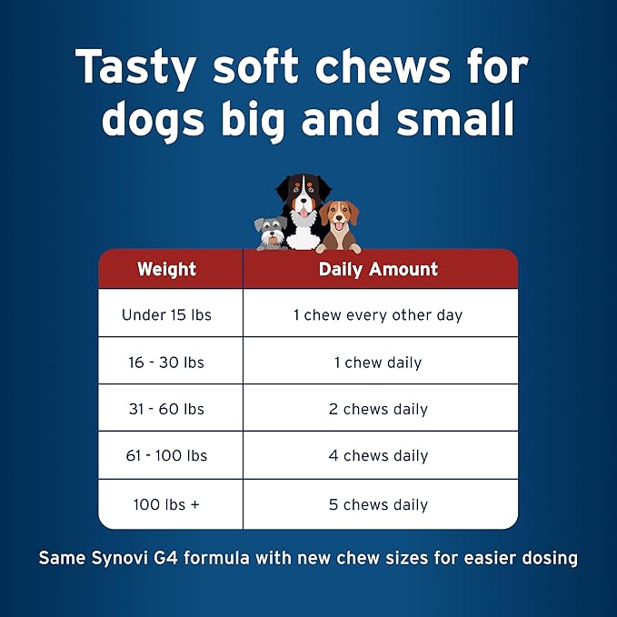 Pet Protect Dog Hip & Joint+ Supplement for Active & Aging Dogs, Vet-Formulated Synovi G4, Dog Glucosamine, Chicken-Flavored Soft Chews (240 Count)