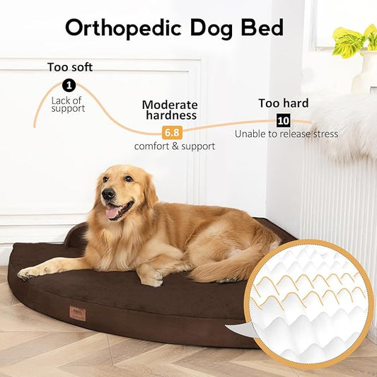 Large Orthopedic Dog Bed with Sides XXL Dog Beds with Removable Washable Cover Non-Slip Waterproof Pet Bed for Extra Large Dogs - Brown XXL