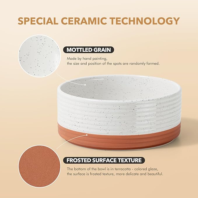 Ceramic 7.3inch Raised Dog Bowl Set, Elevated with Acacia Wood Stand, Food and Water Bowl for Medium Breed Dogs, Weighted Pet Dishes(41oz, Vanilla White)