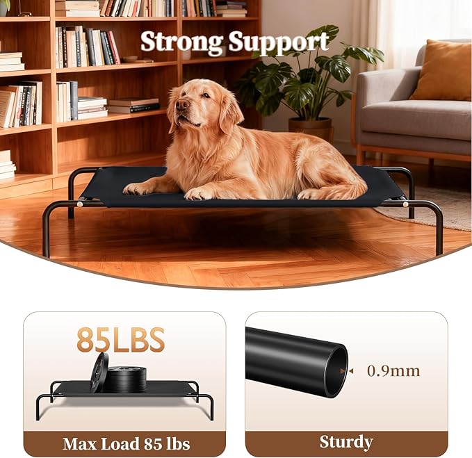 Elevated Dog Bed for Large Dogs, Washable Raised Cot with Skid-Resistant Feet, Waterproof Cooling Dog Beds with Oxford Cloth, Indoor/Outdoor Use, Black 50in