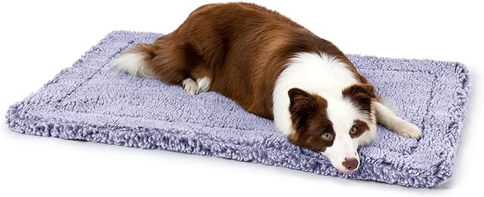 Stoutwool Indestructible Dog Bed - Fluffy Chew Proof Dog Crate Pad - Tough Kennel Pad for Aggressive Chewers - Washable, Ideal for Large Breeds & Fits 36-Inch Crate - 35"x22", Jacaranda