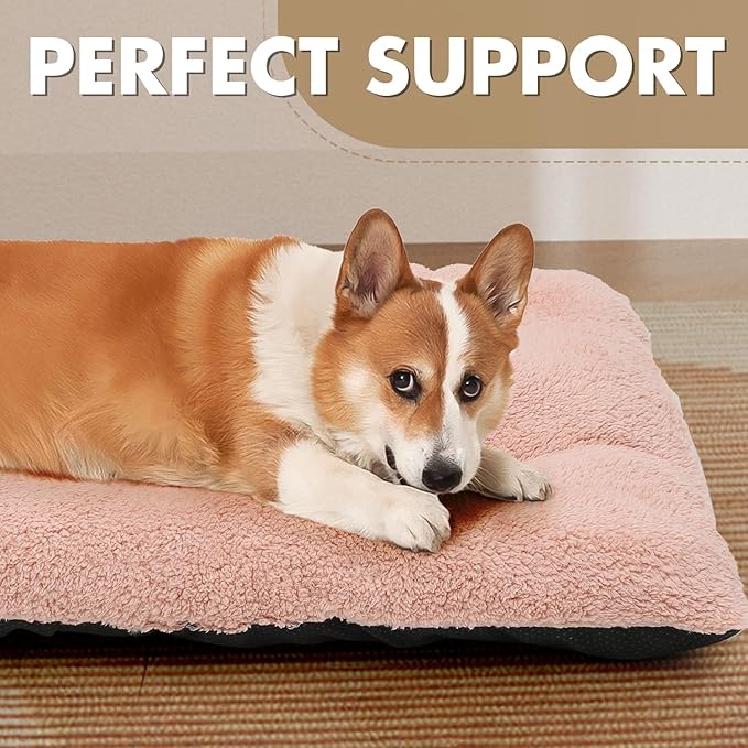 Athena Collection Dog Bed Medium Size Dog, 35 Inches Washable Dog Crate Bed for Medium Dogs Cats Pets, Faux Fir Calming Crate Pad Warming Cozy Soft, Pink