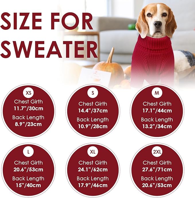 SUNFURA Dog Sweater, Christmas Sweaters for Large Dogs, Solid Color Dog Pullover for Fall Winter, Warm Sweatshirt Knit Turtleneck for Corgi, French Bulldog, Red L