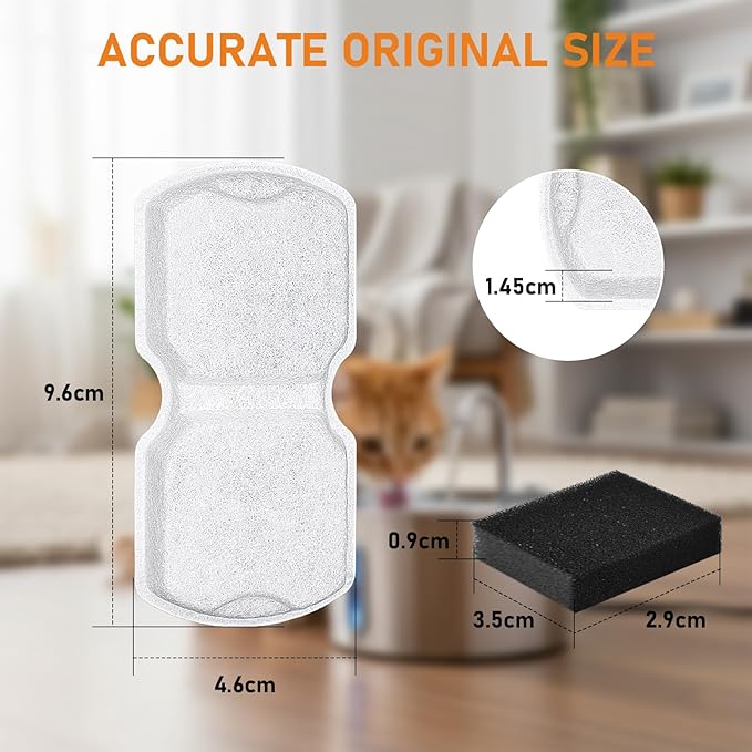 Cat Fountain Filter, 24 Pcs Cat Fountain Filters Replacement & Pre-Filter Sponges for Pet Water Fountain Stainless Steel with Water Level Window