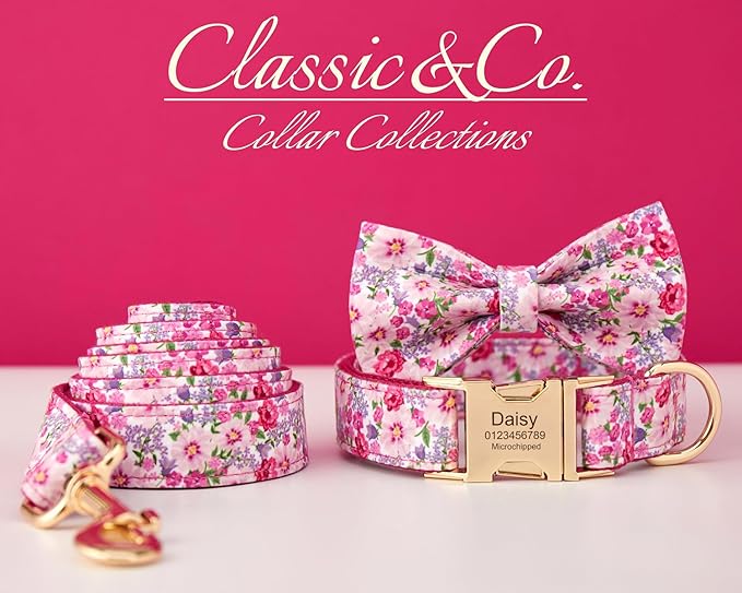 Custom Engraved Dog Collar with Name and Phone Number, Personalized for Small, Medium, and Large Dogs (Floral)
