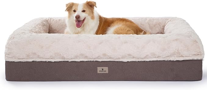 Memory Foam XL Dog Bed for XLarge Sized, Extra Large Orthopedic Dog Sofa with Sides and Waterproof Liner, Washable Bolster Pet Bed Couch with Removable Cover, 50x38x13 Inch, Khaki