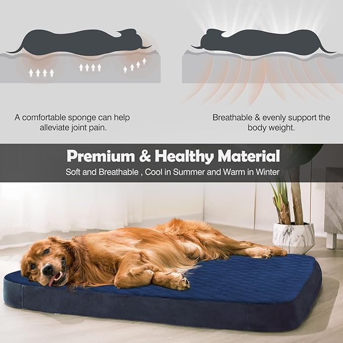 JoicyCo Large Dog Bed, Orthopedic Foam Big Dog Bed Mattress, 40 inch Joint Relief Pet Sleeping Beds, Non Slip Bottom with Removable Washable Cover, Dark Blue