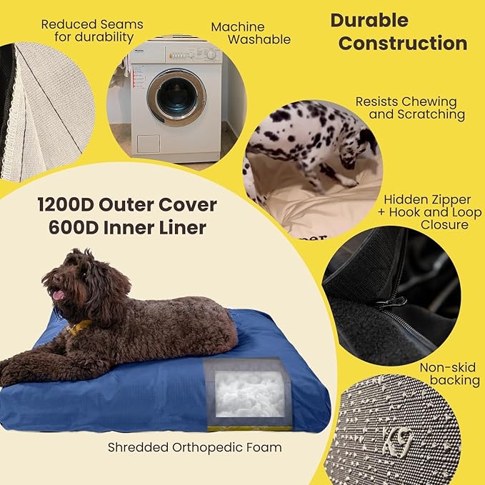 K9 Ballistics Tough Rectangle Pillow XXL Extra Large Dog Bed - Removable Cover, Washable, Durable & Water Resistant Dog Bed Made for Big Dogs 68"x40", Obsidian Black