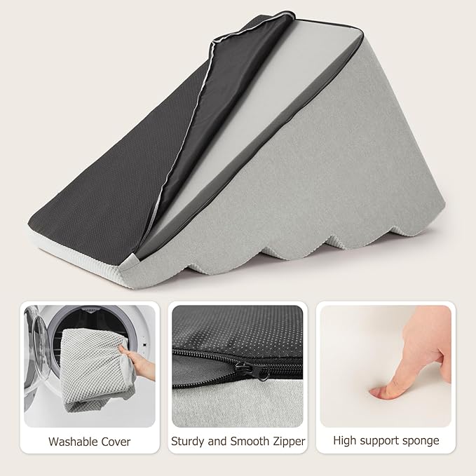 Dog Stairs for Bed 22.4”H,5-Step Dog Ramp for Small Dogs & Cats,Pet Steps for Dogs to get on High Bed, Indoor Anti-Slip Pet Stairs for Old Cats and Puppy,Light Grey