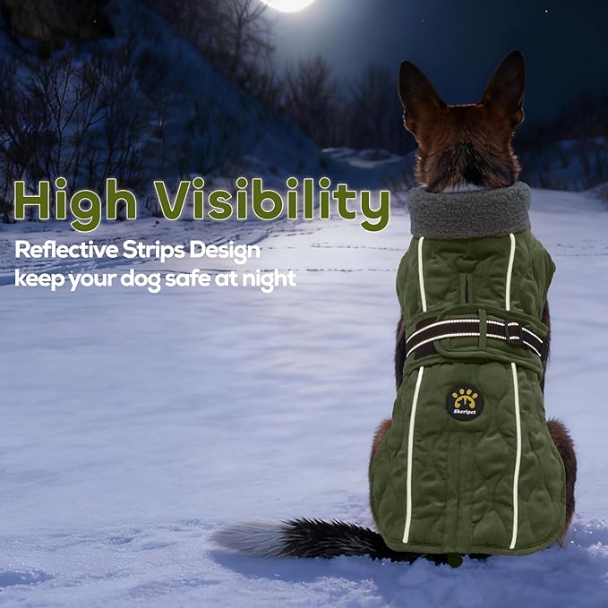 Dog Coat Winter, Waterproof Quilted Dog Jacket for Cold Weather, Reflective Adjustable Puppy Winter Coat, Warm Turtle-Neck Pet Fleece Snow Jacket for XX-Large Dogs, NewGreen XXL