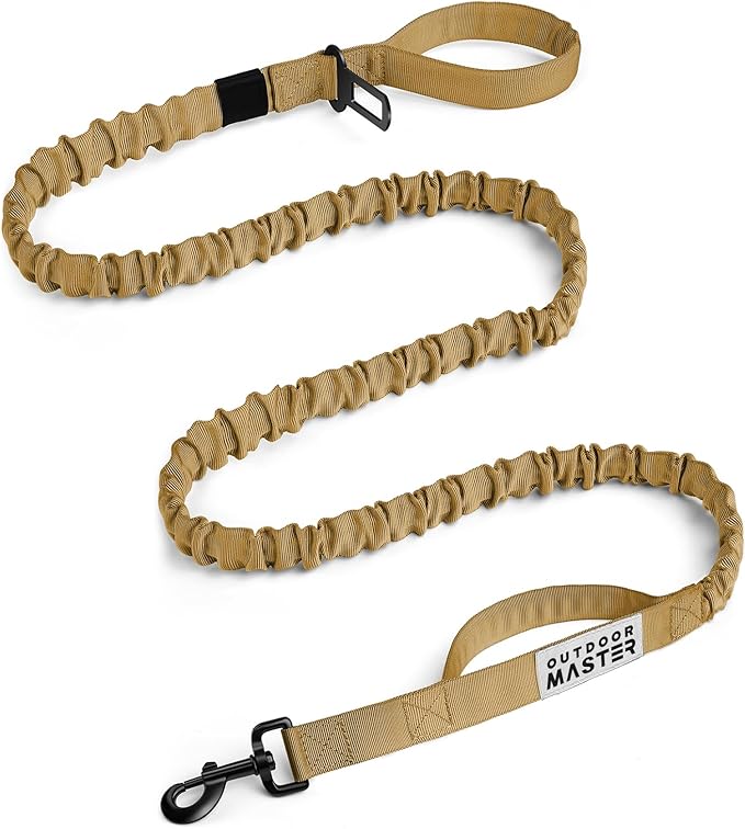 OutdoorMaster Bungee Dog Leash, Heavy Duty Dog Leash with Shock Absorption, 2 Padded Handles Training Leash, Improved Dog Safety and Comfort - Brown Upgraded, 6 FT
