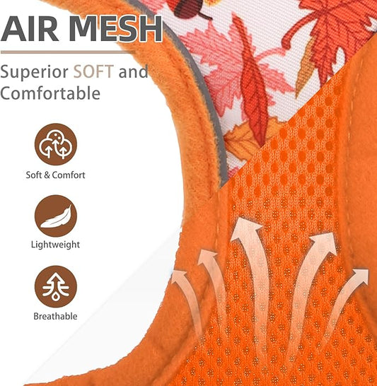 PUPTECK Soft Mesh Dog Harness and Leash Set Pet Puppy Cat Comfort Padded Vest No Pull Harnesses, Orange Leaf, S