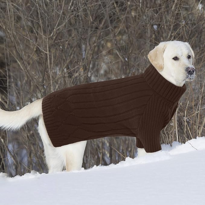 Large Breed Dog Sweater, Warm Winter Fall Turtleneck Knitwear for Girls Boys, Christmas Pet Sweatshirt Clothes Outfit for Great Dane, Doberman (Brown XXXXL)